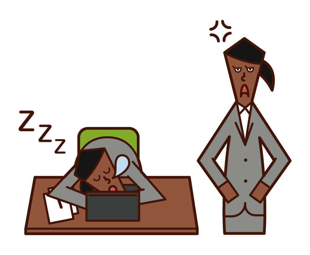Illustration of a woman sleeping at work