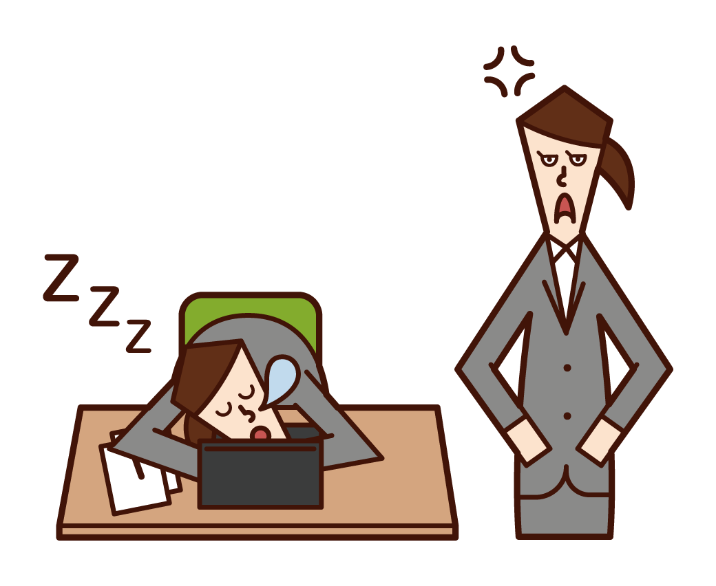 직장에서 자고있는 사람 (여성)의 그림
