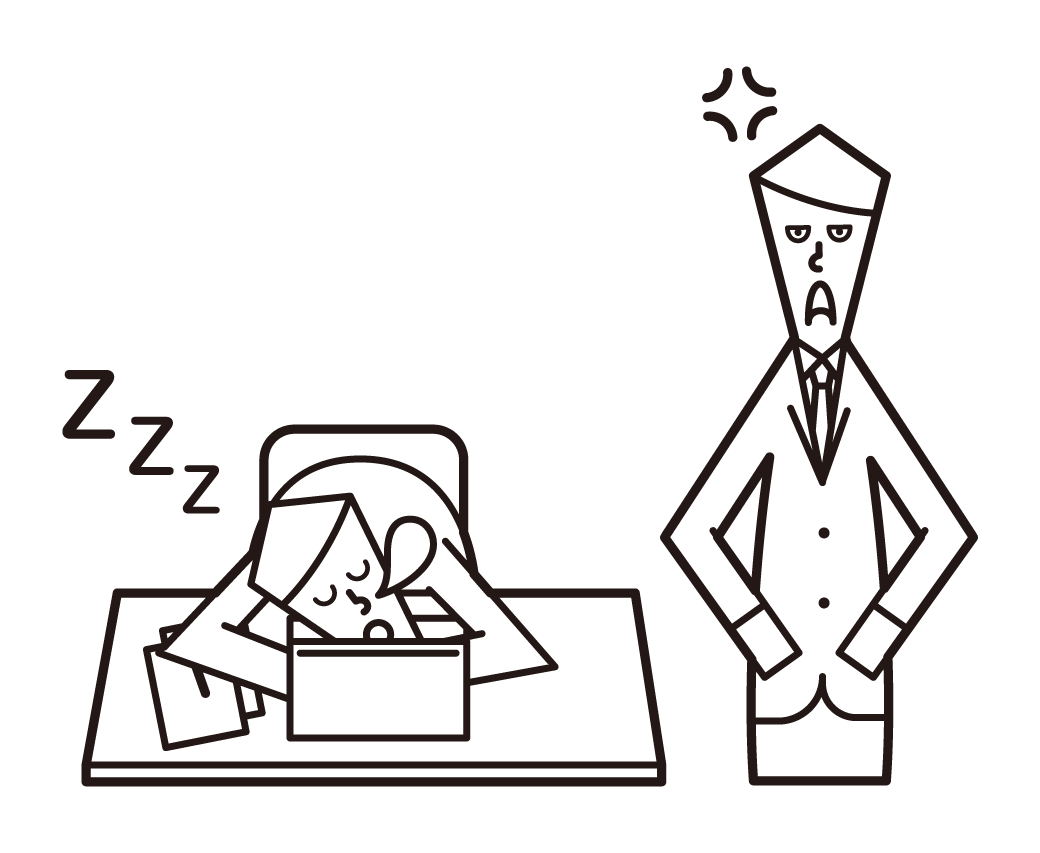 仕事中に寝る人（男性）のイラスト