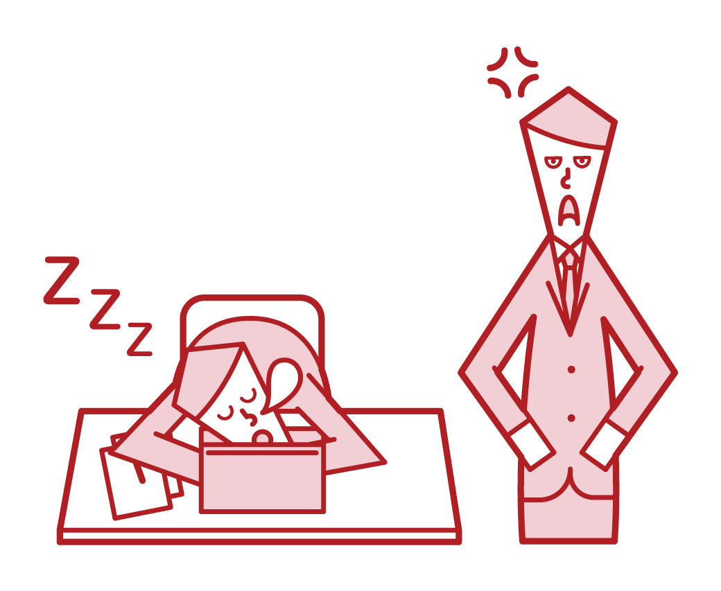 직장에서 자고있는 사람 (남성)의 그림