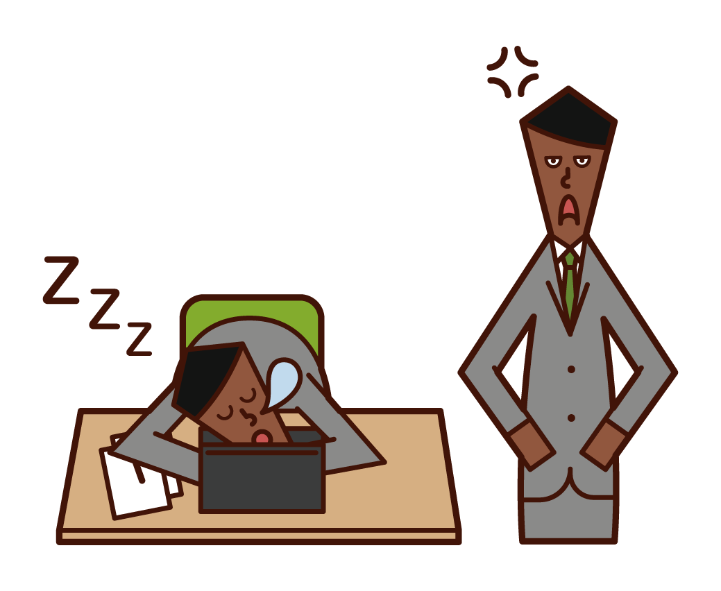 仕事中に寝る人（男性）のイラスト