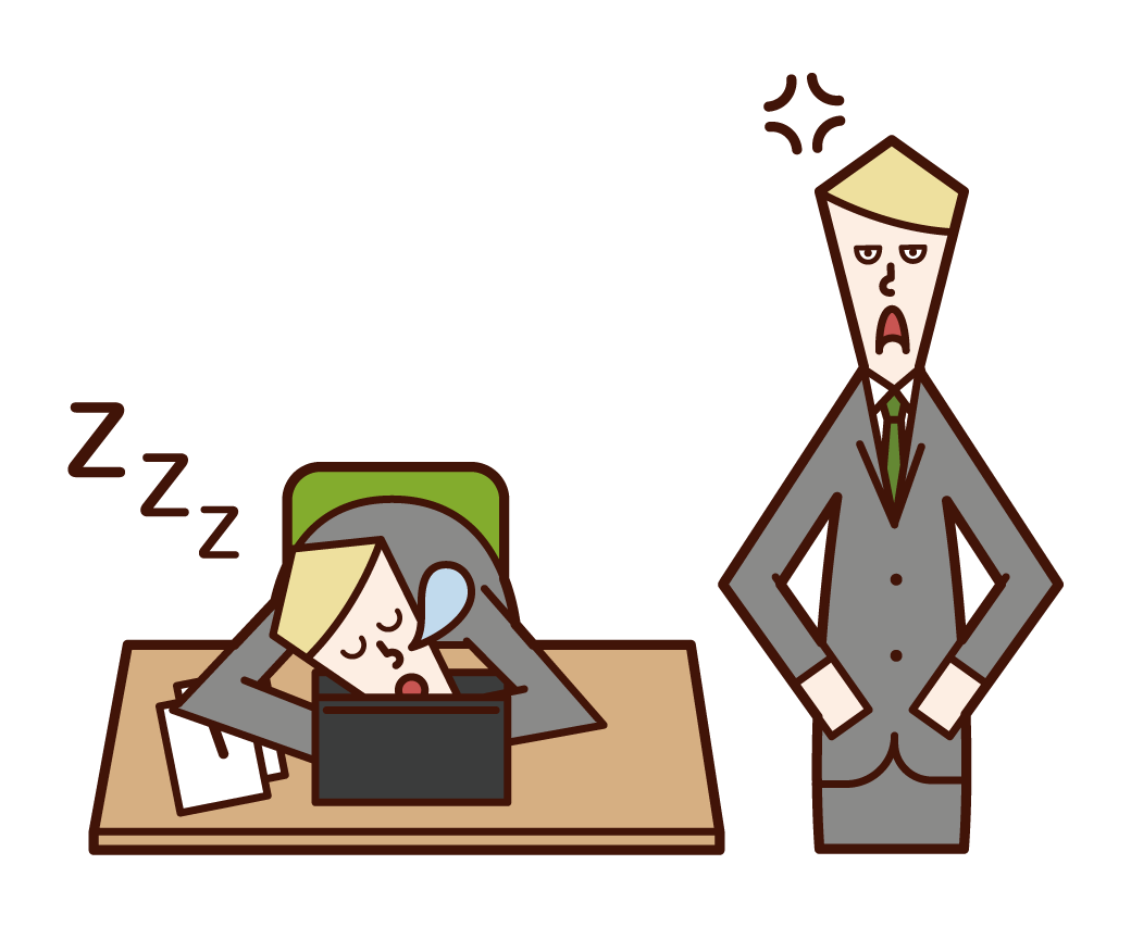 직장에서 자고있는 사람 (남성)의 그림
