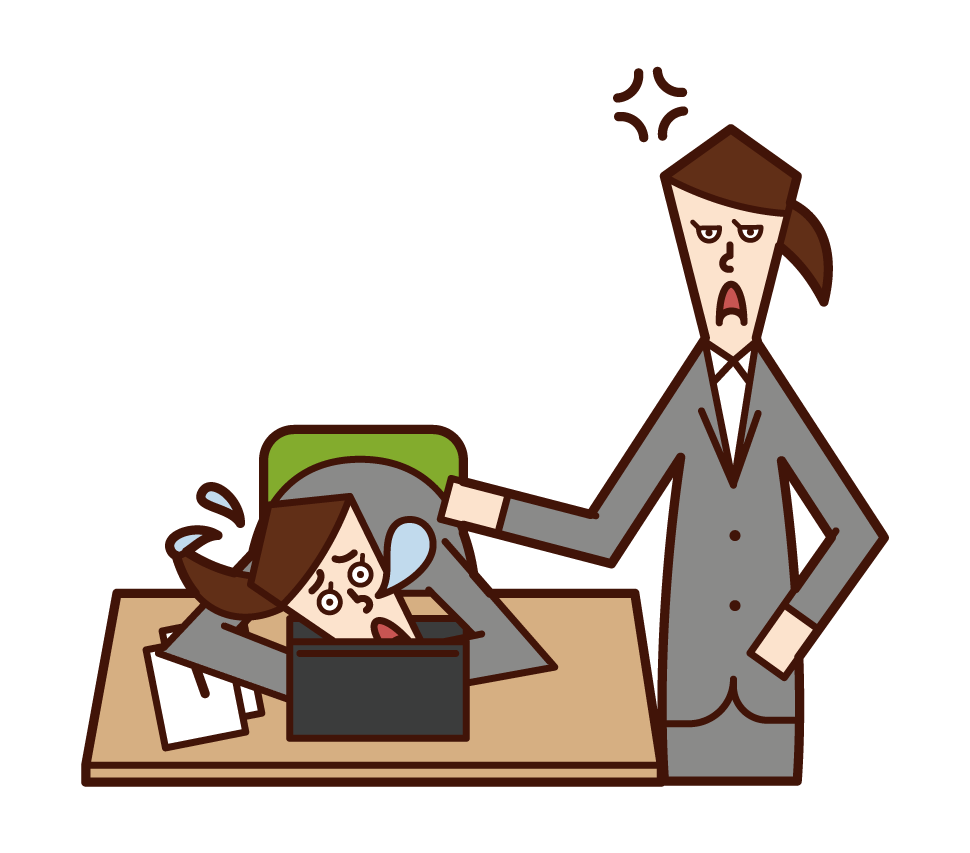 Illustration of a man who sleeps at work and is angry with his boss