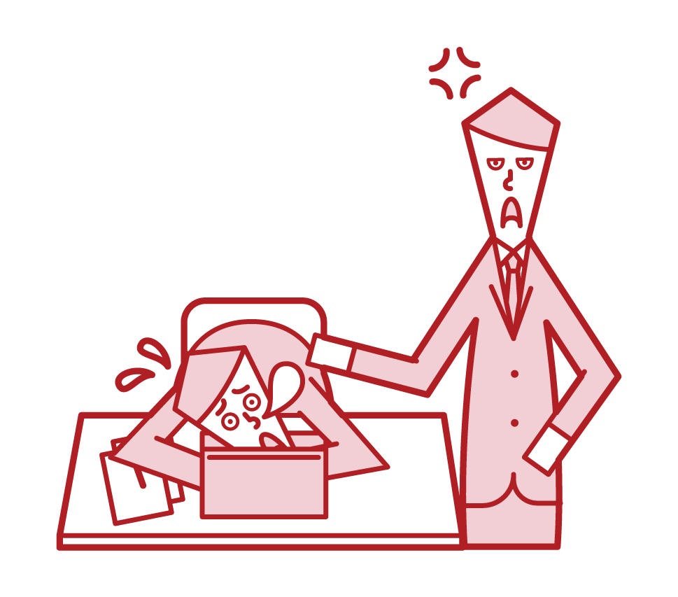 Illustration of a man who sleeps at work and is angry with his boss