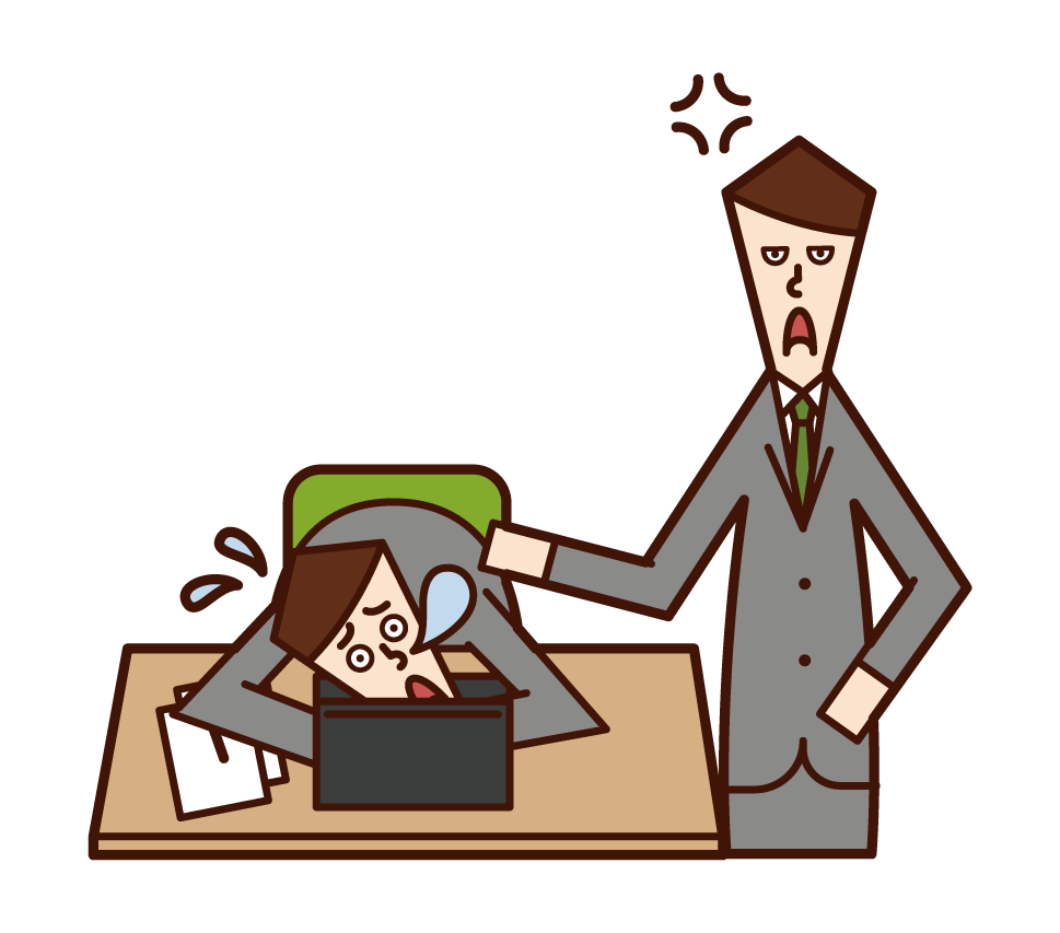 Illustration of a person (woman) who sleeps at work and is angry with her boss