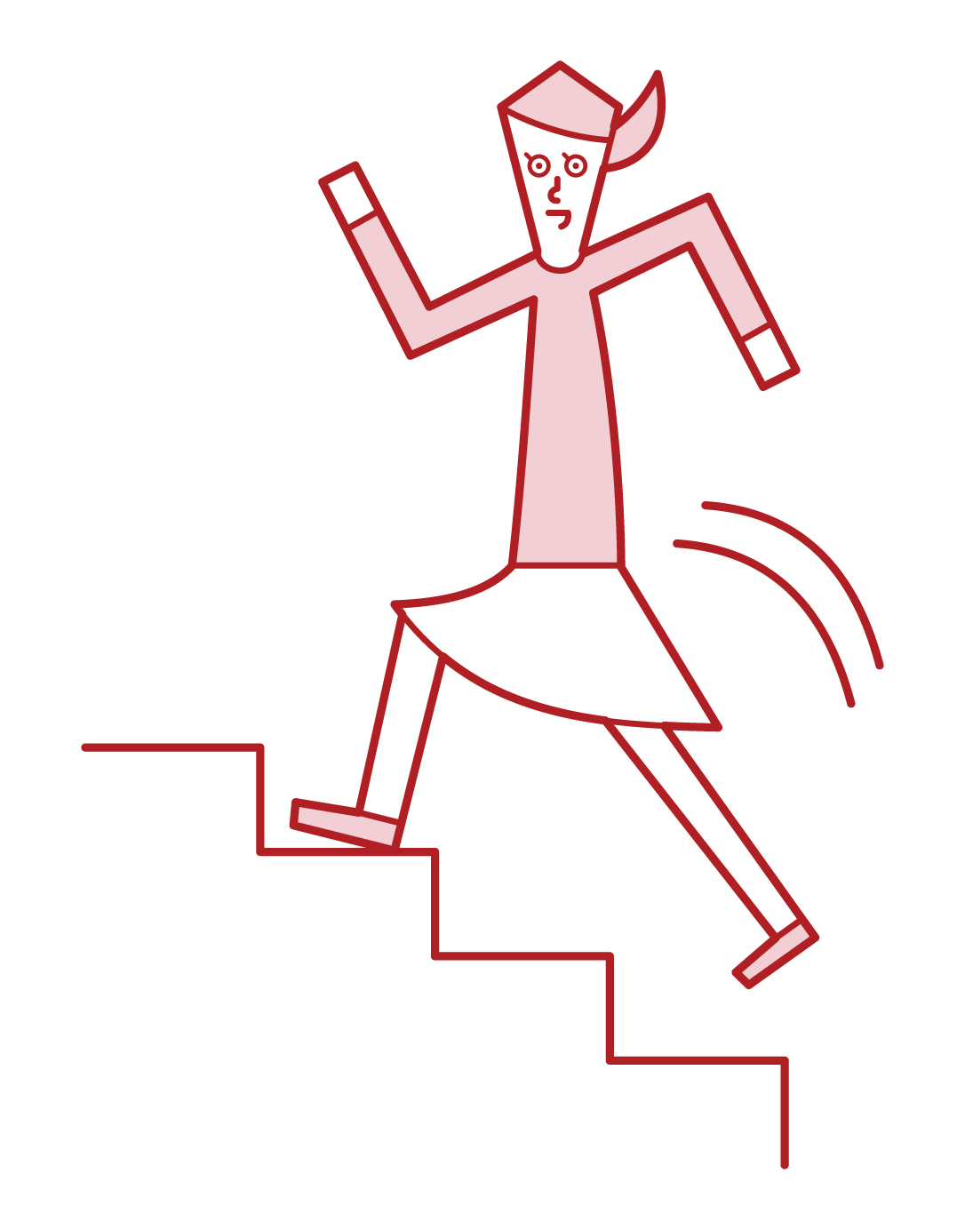 階段を駆け上がる人（女性）のイラスト