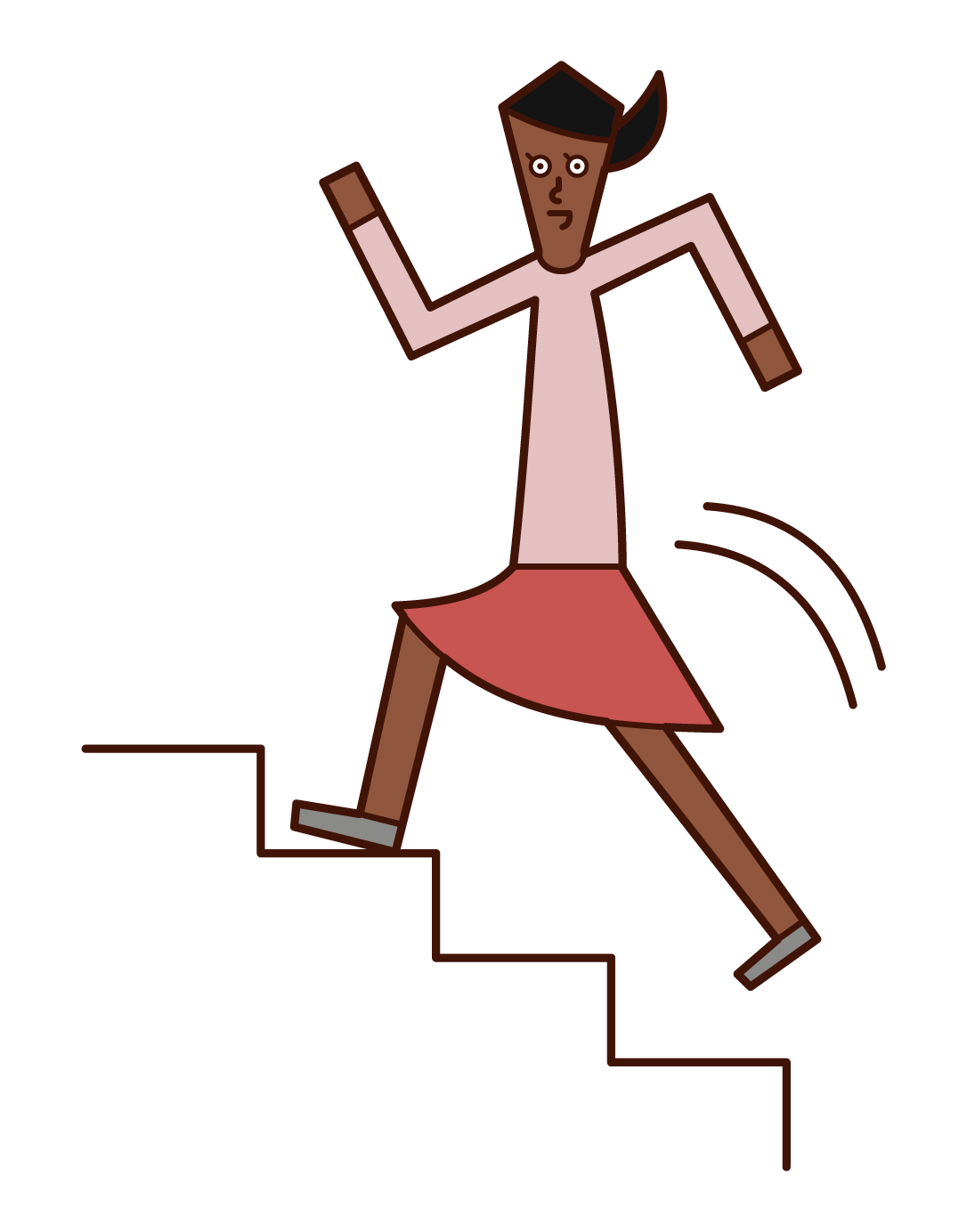階段を駆け上がる人（女性）のイラスト