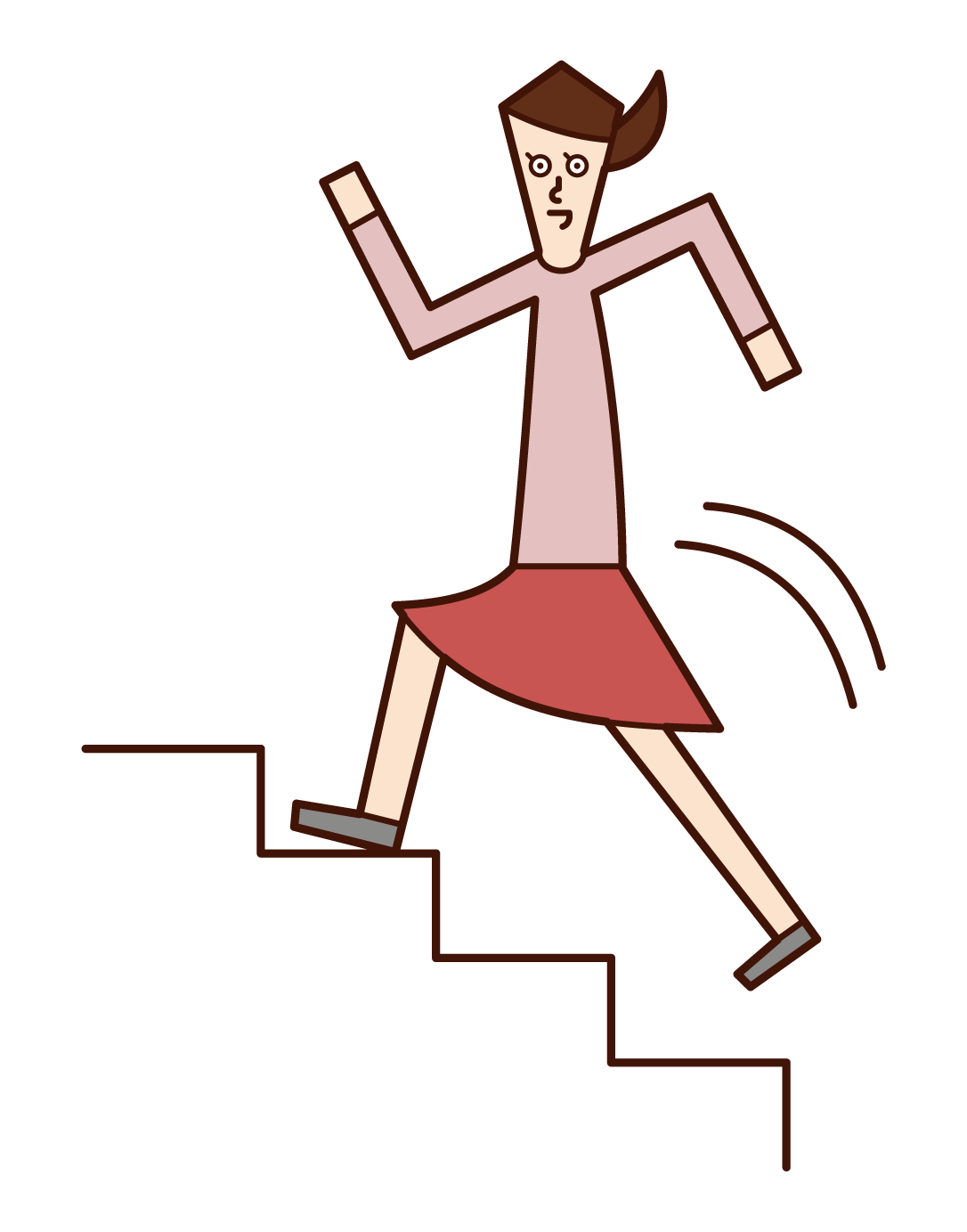 跑上樓梯的人（女性）的插圖