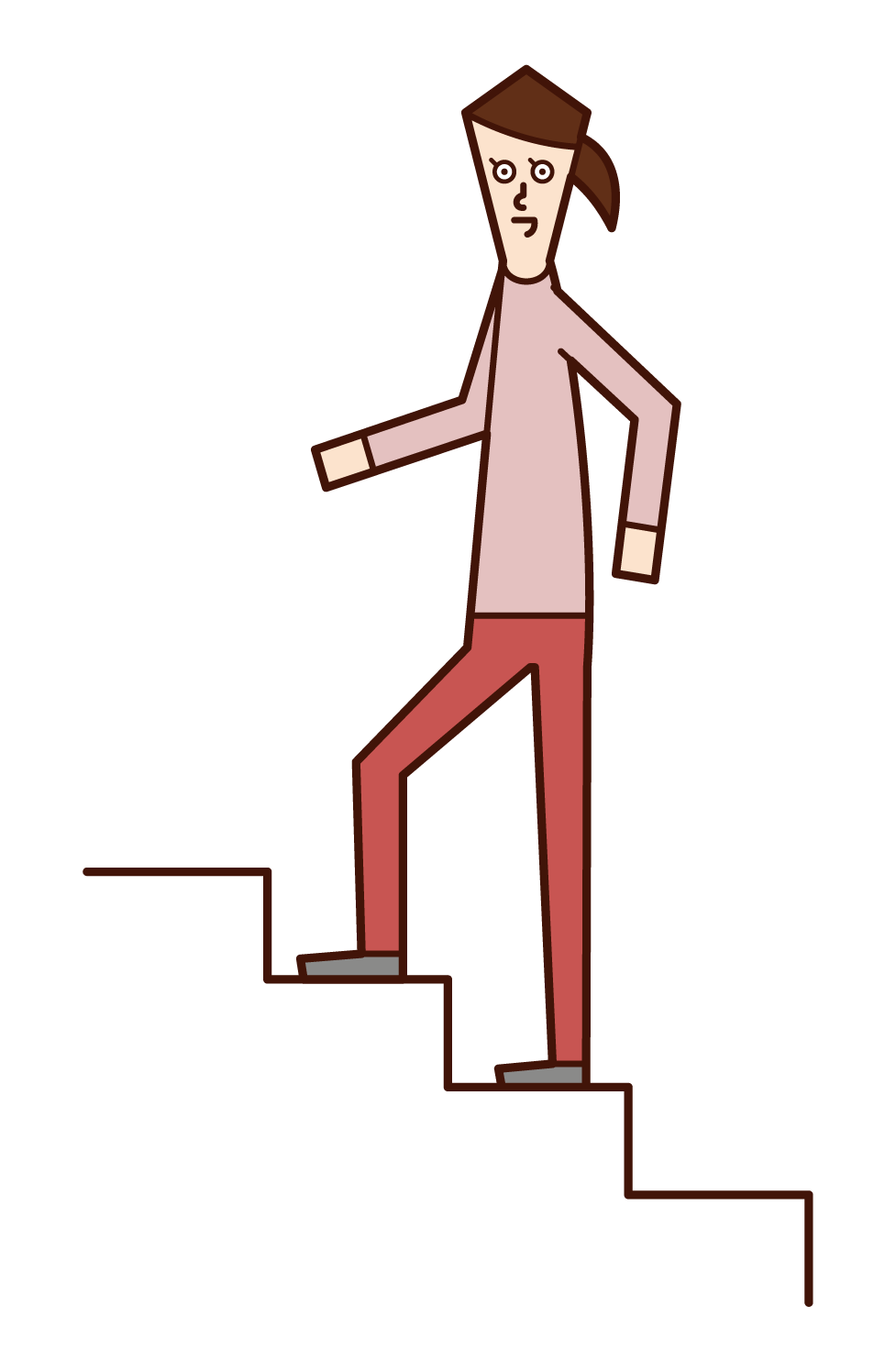 階段を上る人（女性）のイラスト