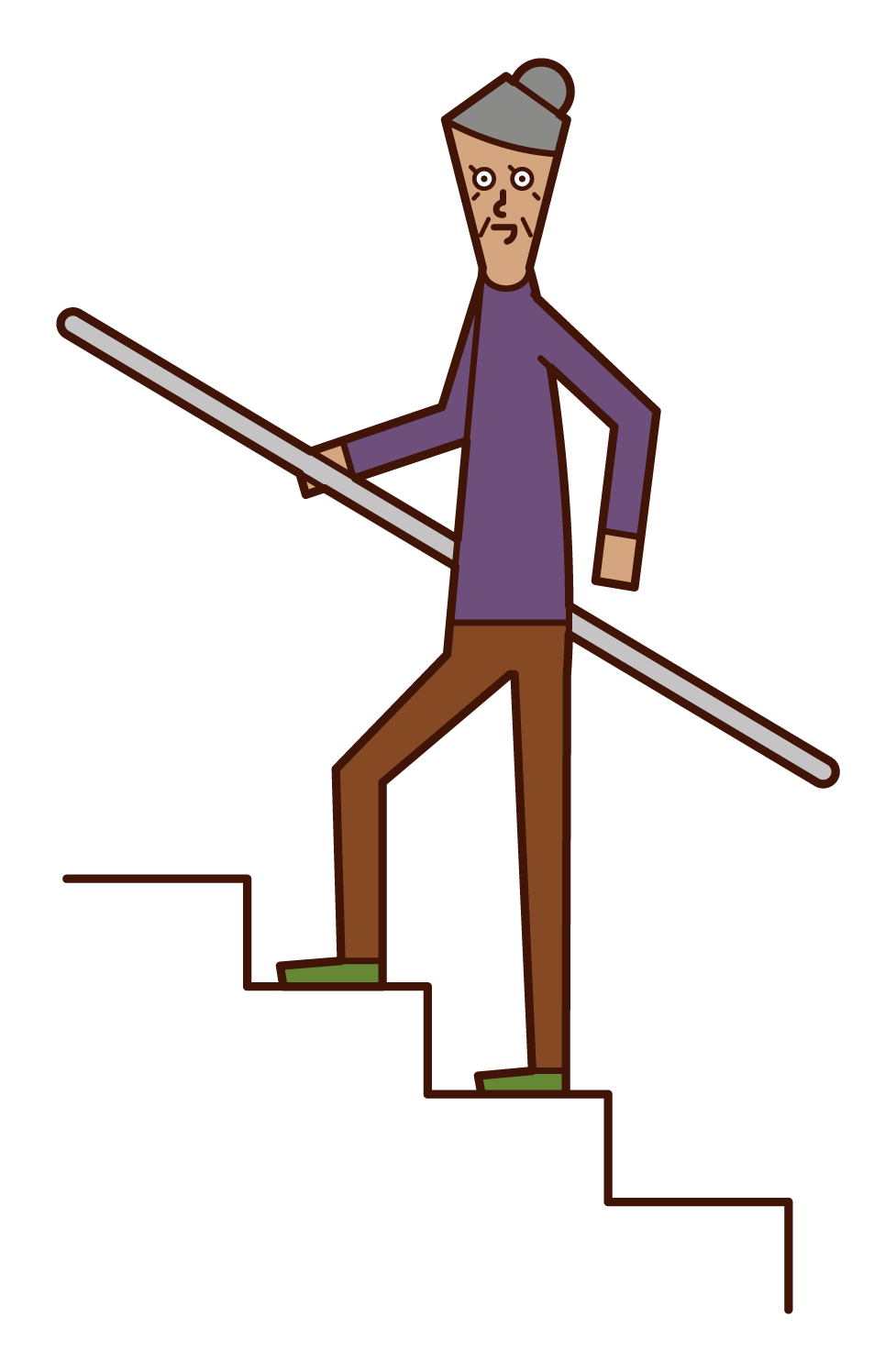 Illustration of a person (grandmother) going up the stairs