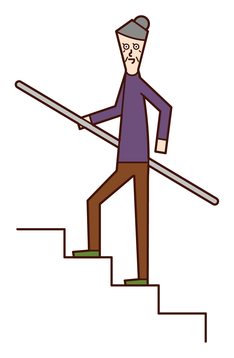 Illustration of a person (grandmother) going up the stairs