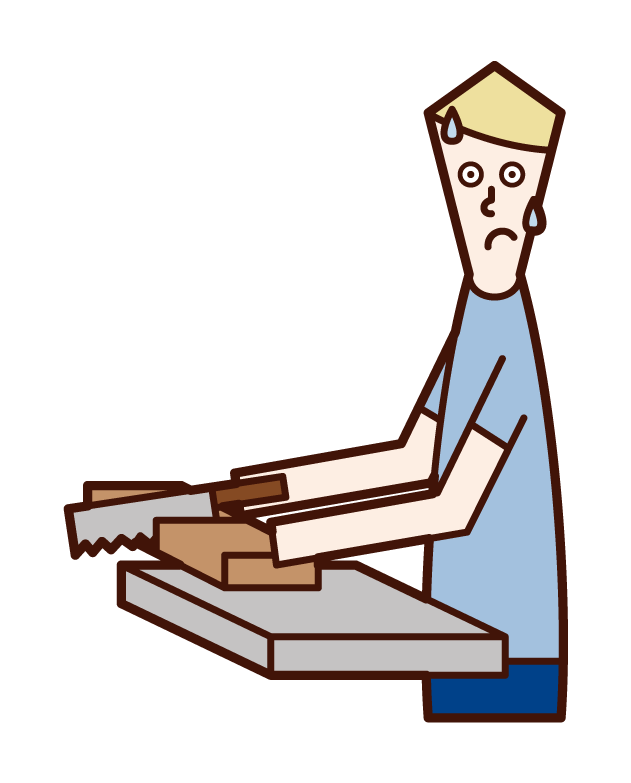 Illustration of a man cutting wood with a saw