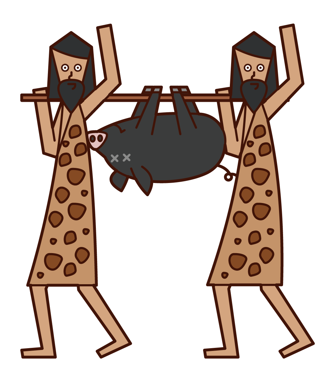 Illustrations of primitive men who caught prey