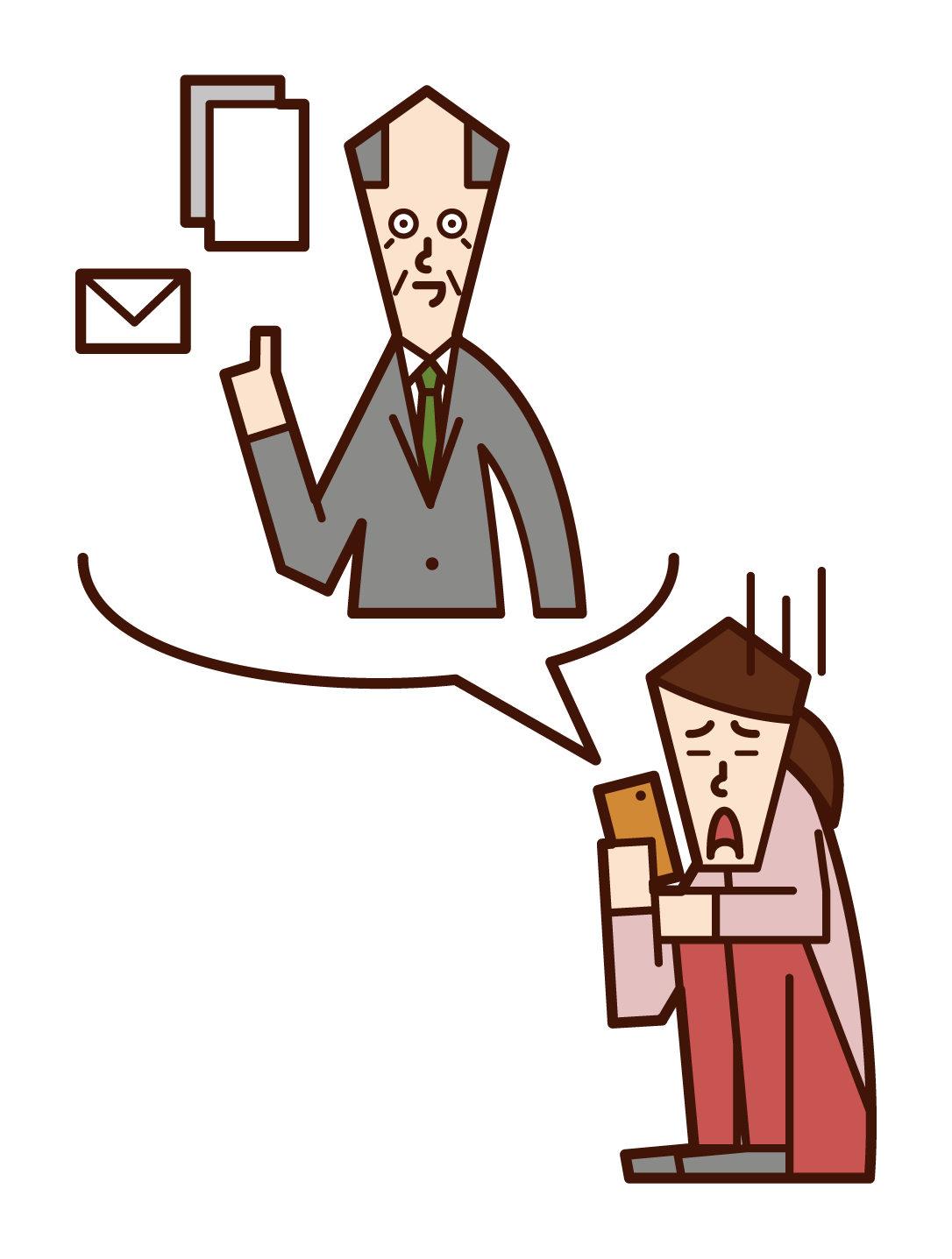 Illustration of a man who suffers from contact from his boss