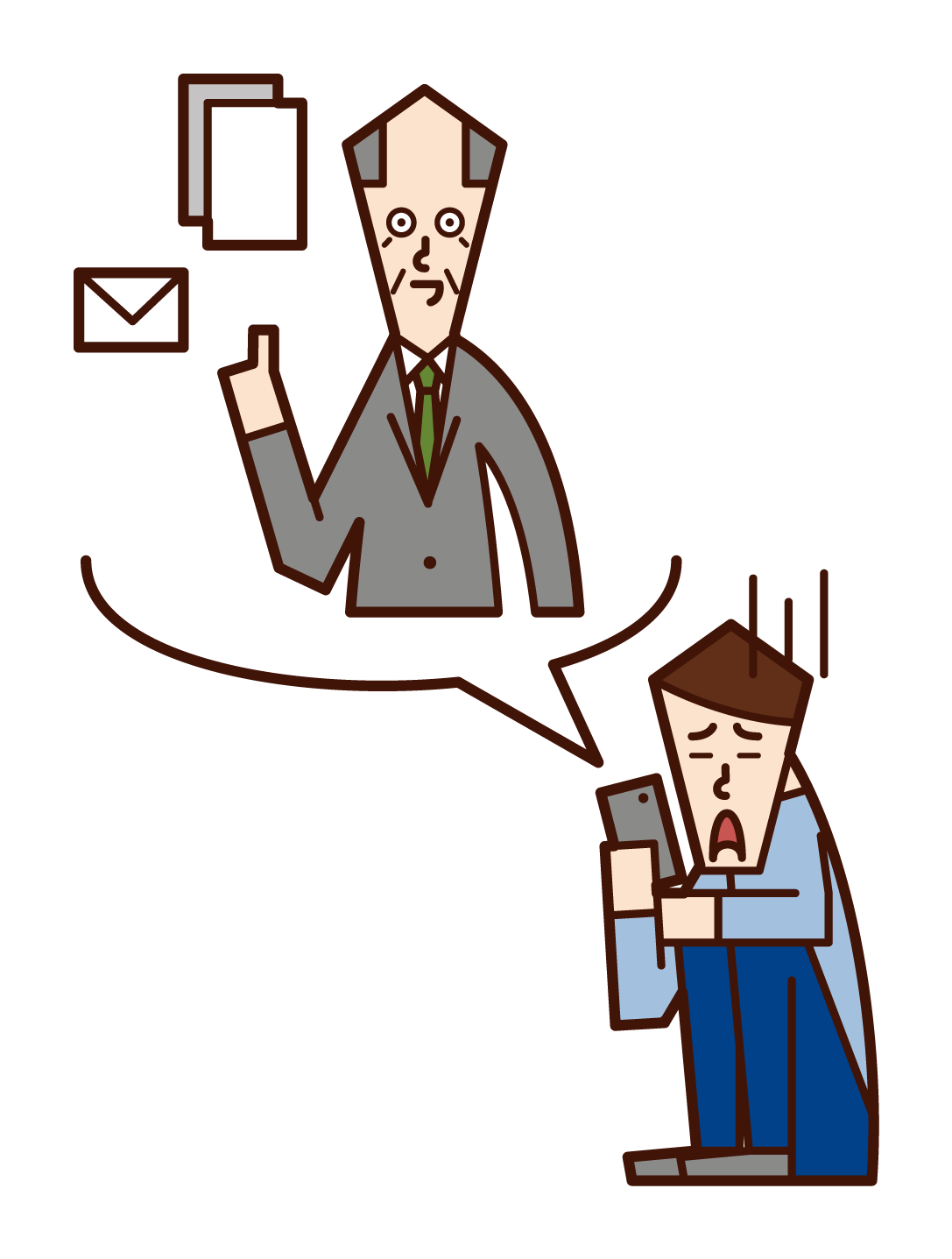 Illustration of a man who suffers from contact from his boss