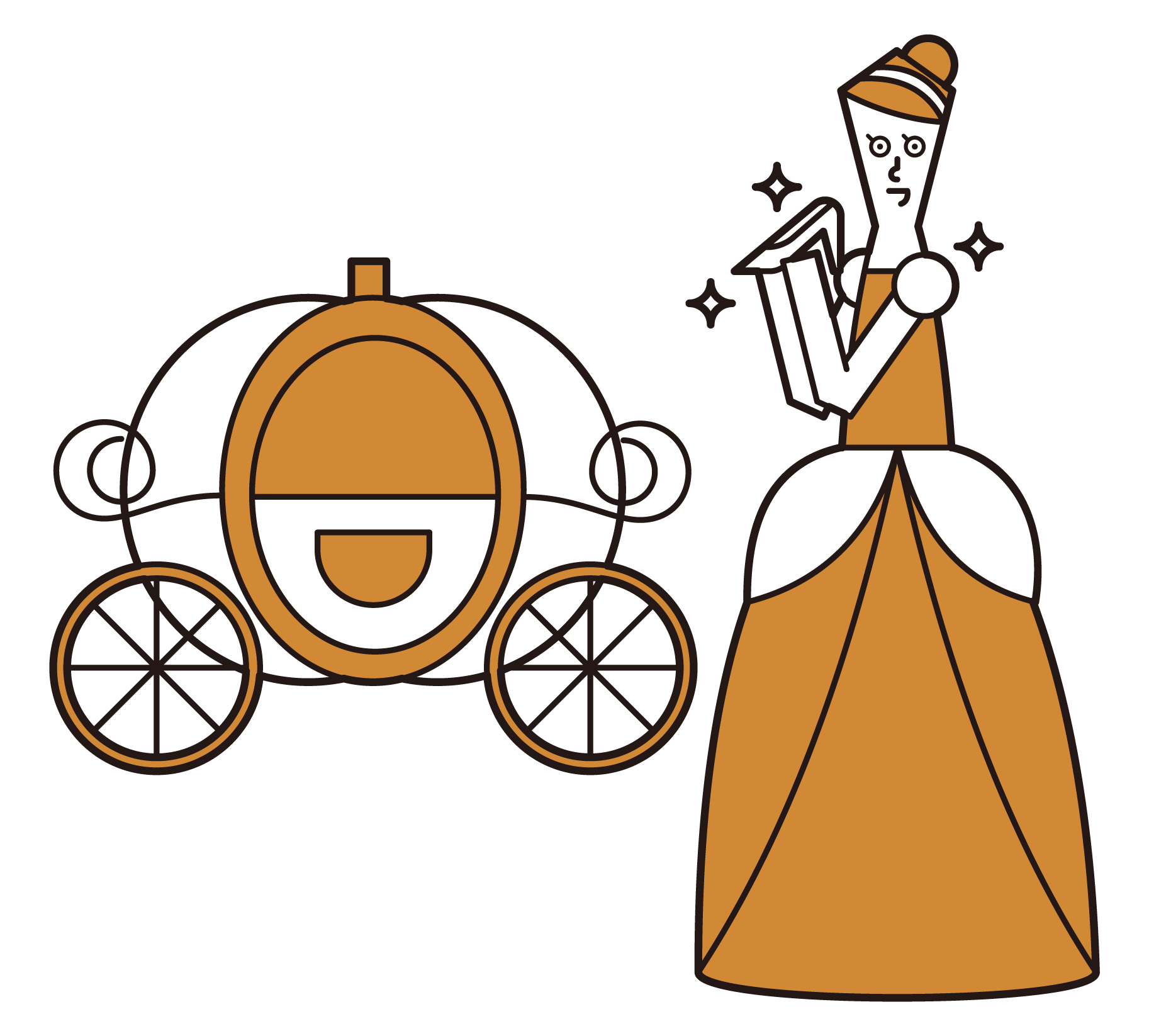 Illustration of Cinderella and pumpkin carriage (female)
