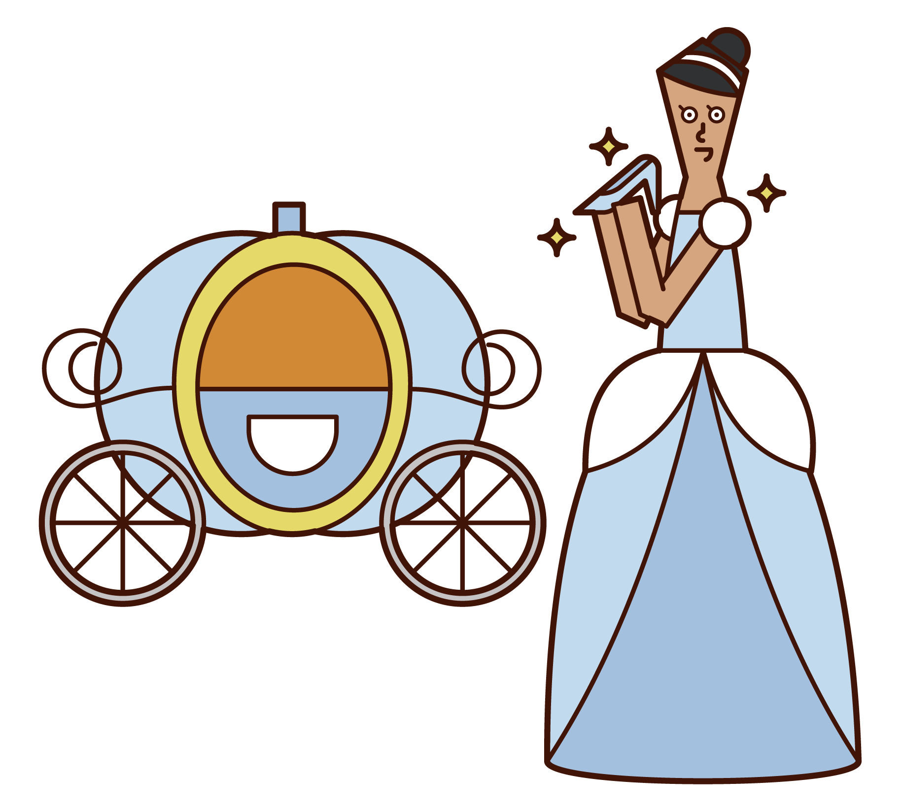Illustration of Cinderella and pumpkin carriage (female)