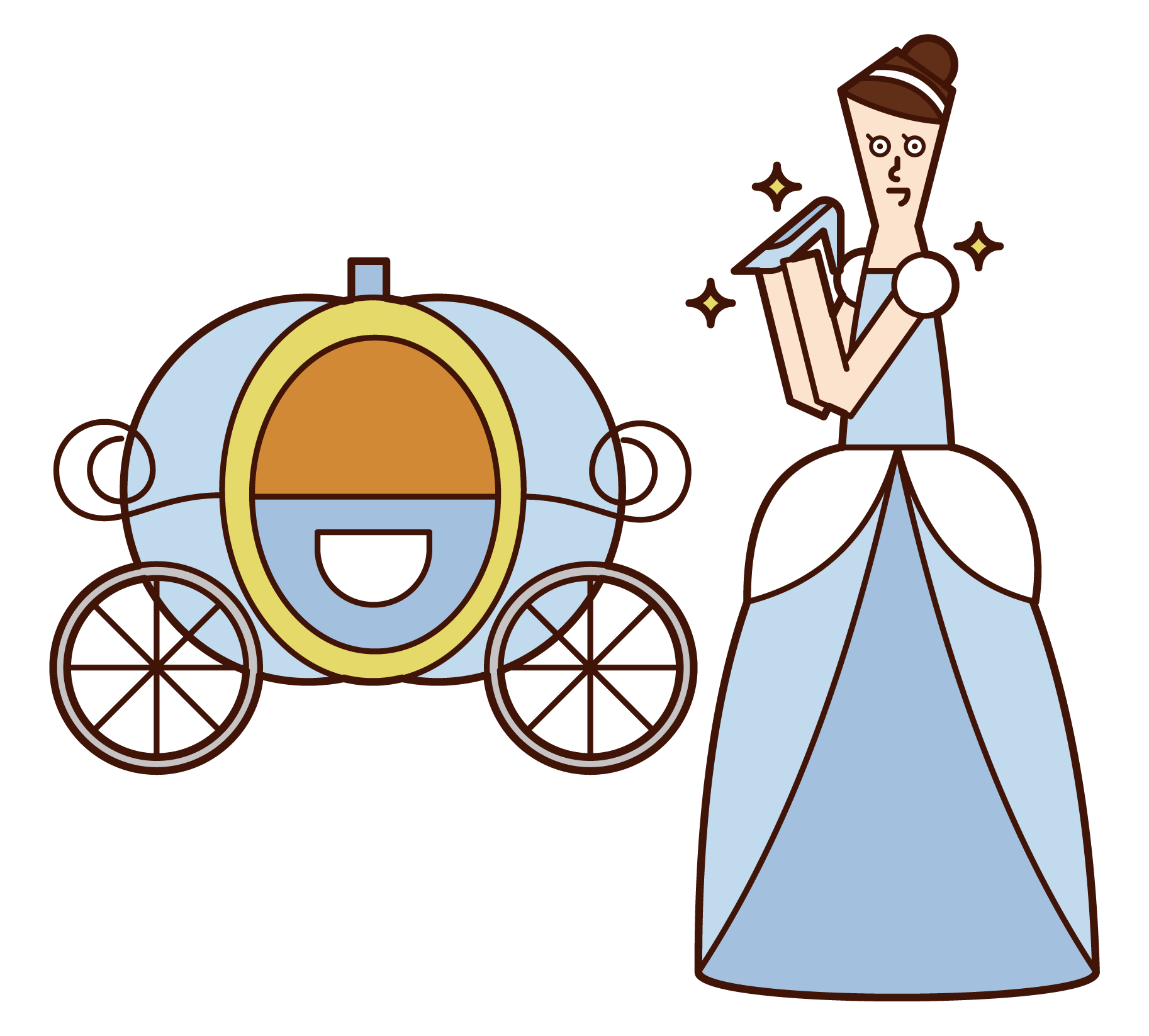 Illustration of Cinderella and pumpkin carriage (female)