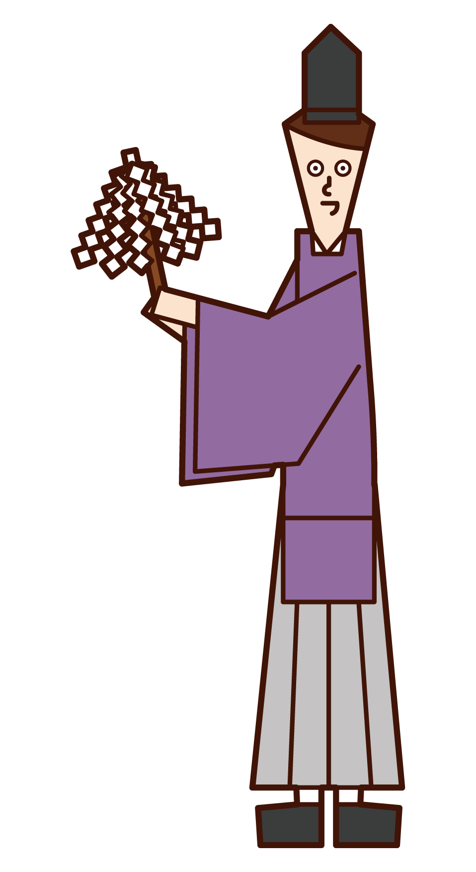 Illustration of a shinto priest (grandfather) who exorcies