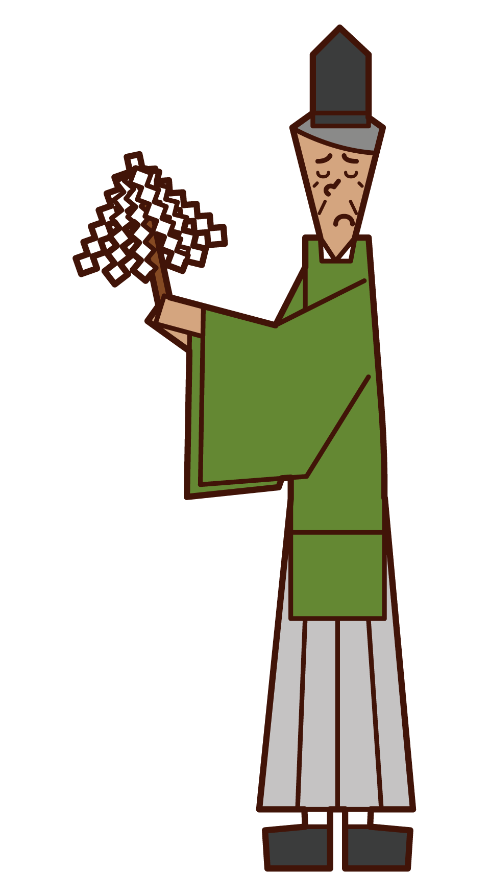 Illustration of a shinto priest (grandfather) who exorcies
