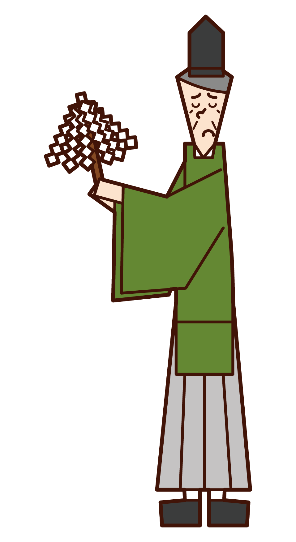 Illustration of a shinto priest (grandfather) who exorcies