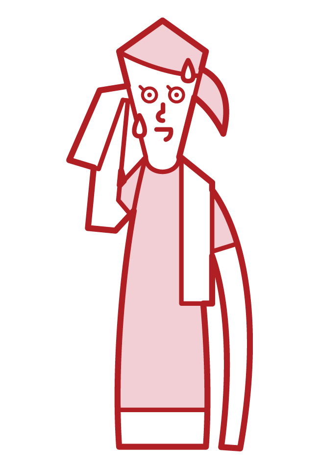 タオルで汗を拭く人（女性）のイラスト