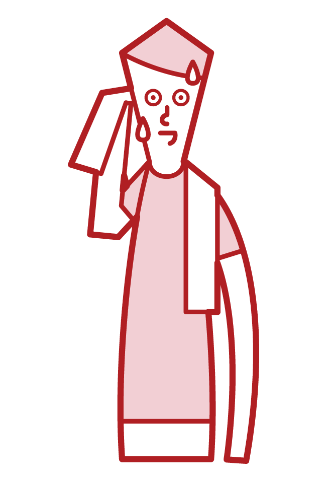 Illustration of a man wiping sweat with a towel