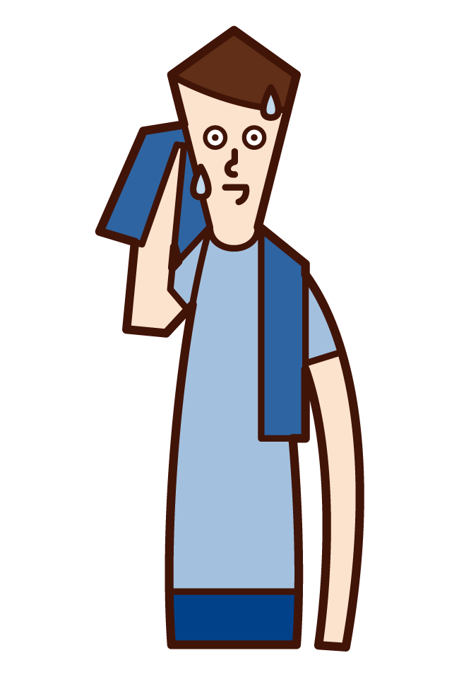 Illustration of a man wiping sweat with a towel