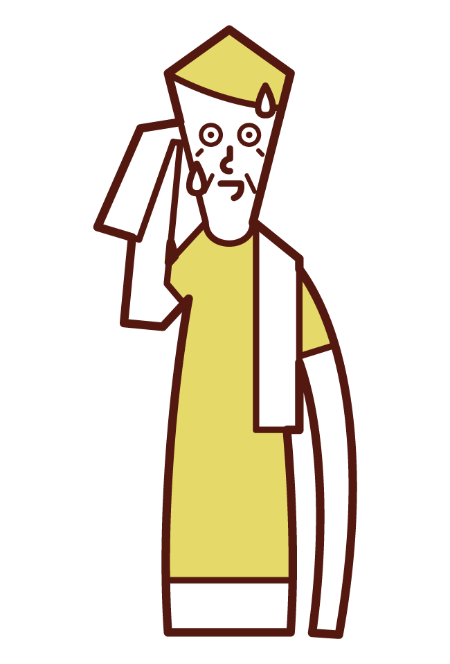 Illustration of a grandfather wiping sweat with a towel