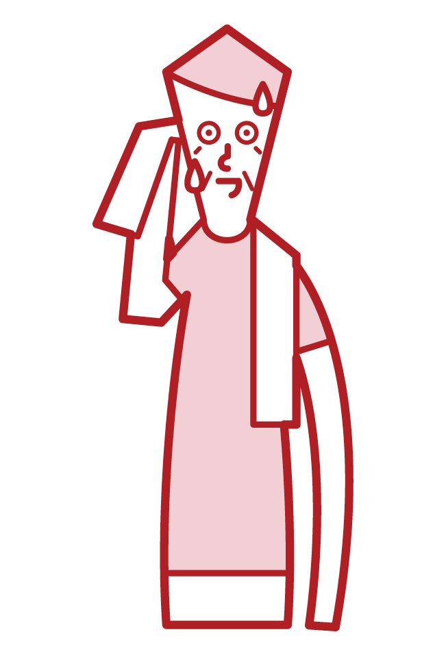 Illustration of a grandfather wiping sweat with a towel