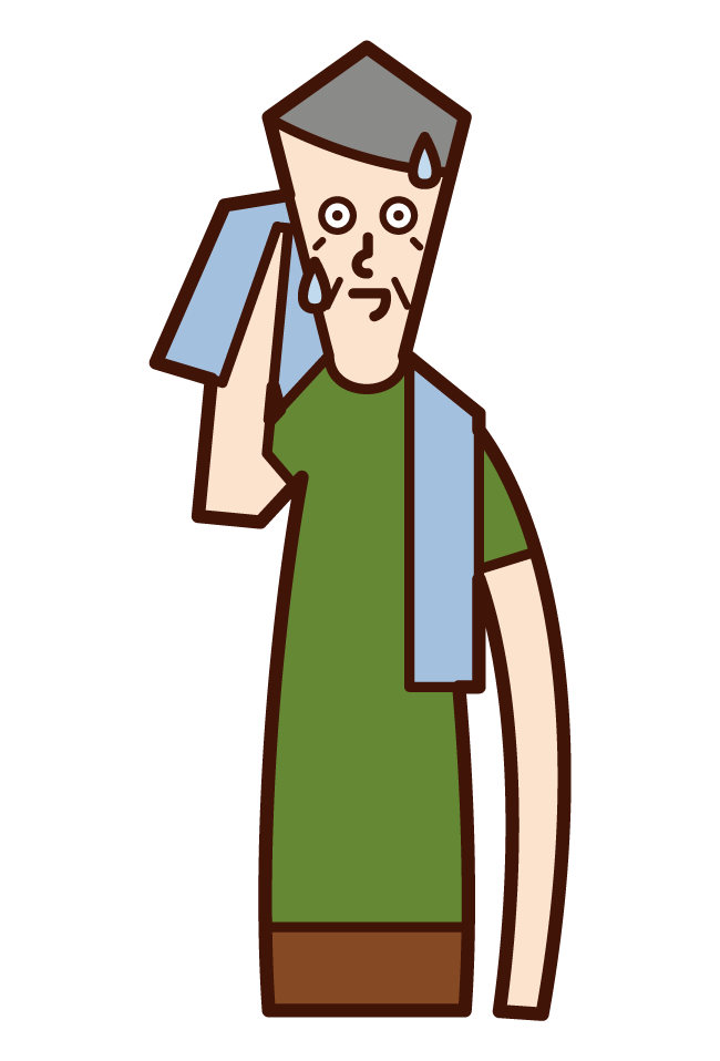 Illustration of a grandfather wiping sweat with a towel