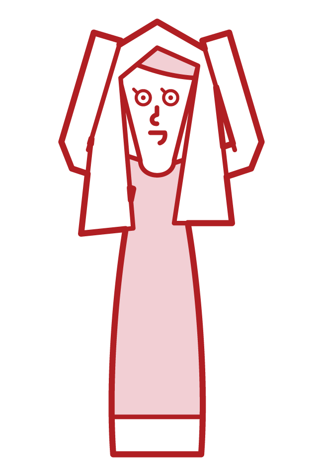Illustration of a woman drying hair with a towel