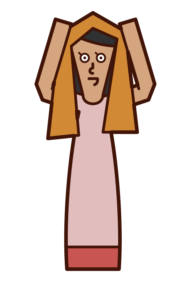 Illustration of a woman drying hair with a towel