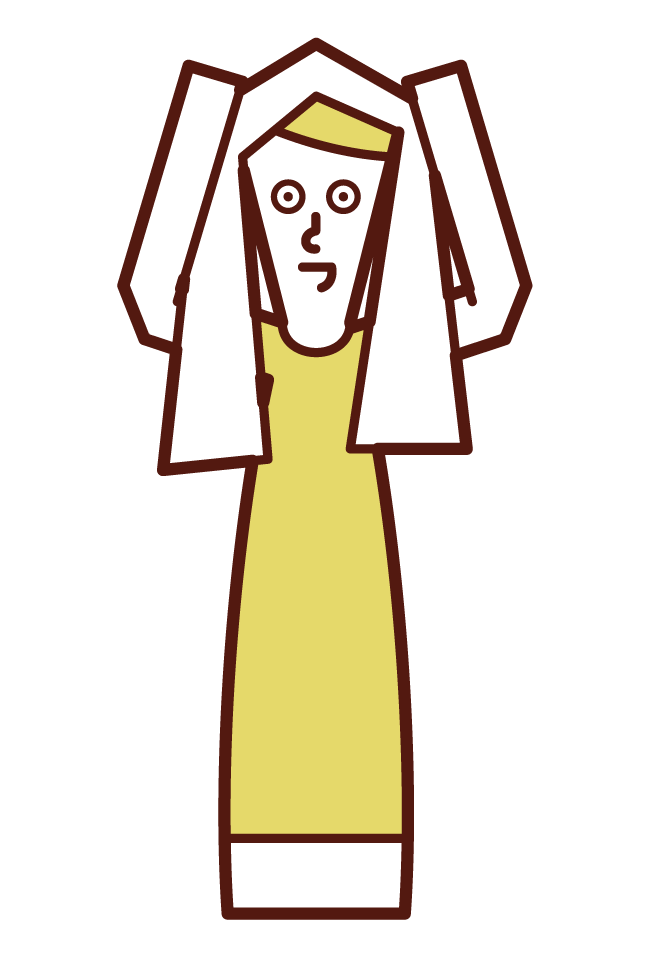 Illustration of a man drying his hair with a towel