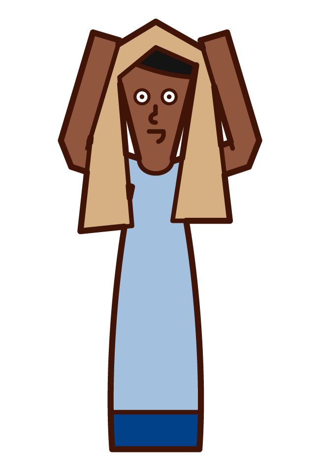 Illustration of a man drying his hair with a towel