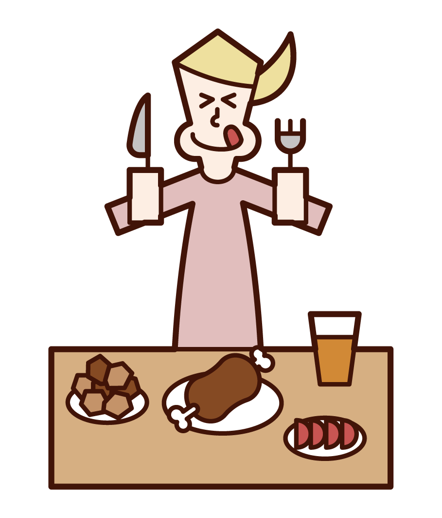 Illustration of a woman eating deliciously