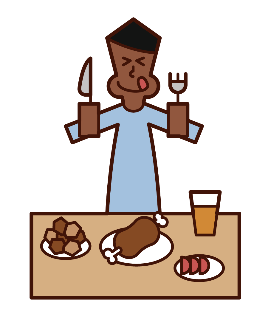 Illustration of a man eating deliciously