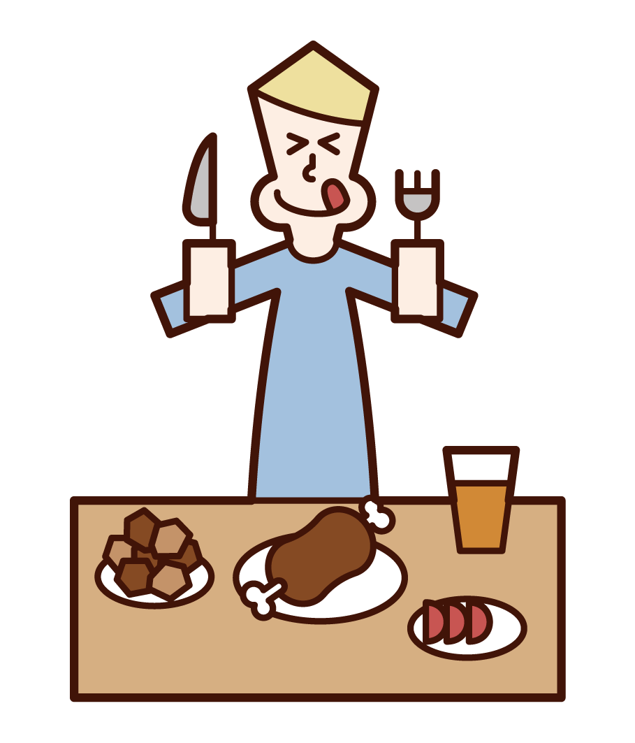 Illustration of a man eating deliciously