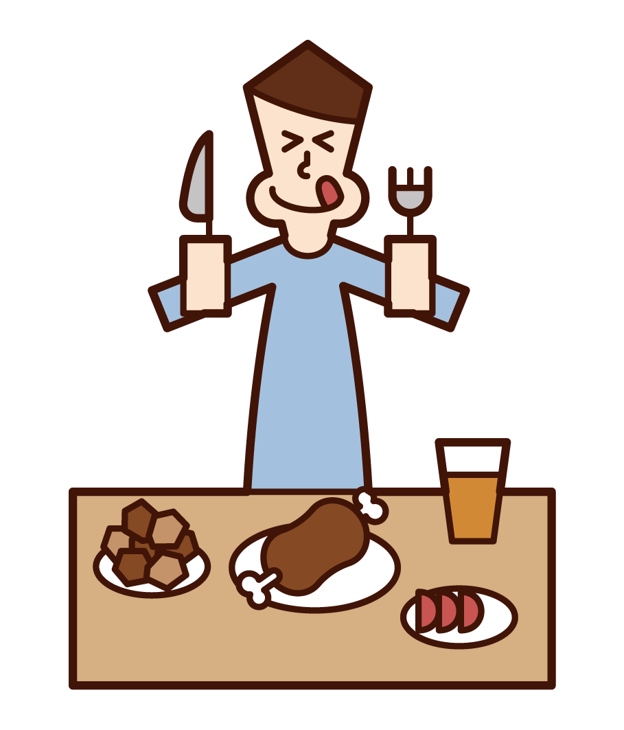 Illustration of a man eating deliciously