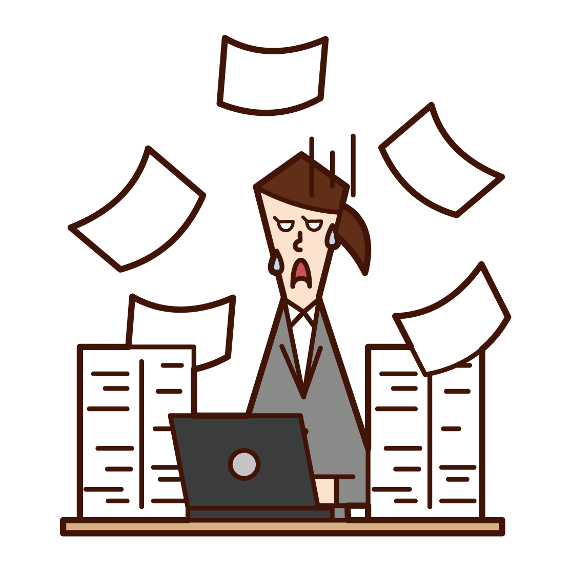 Illustration of a boss (man) who brought a lot of documents