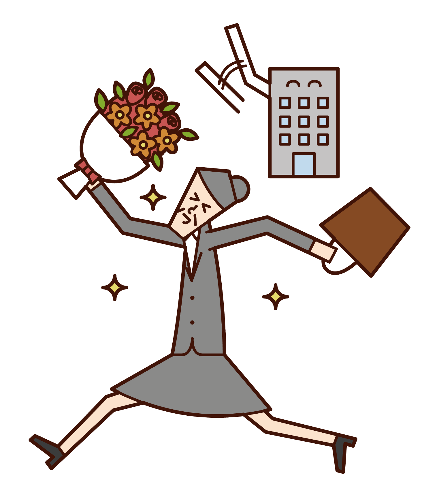 Illustration of a person (male) leaving the office