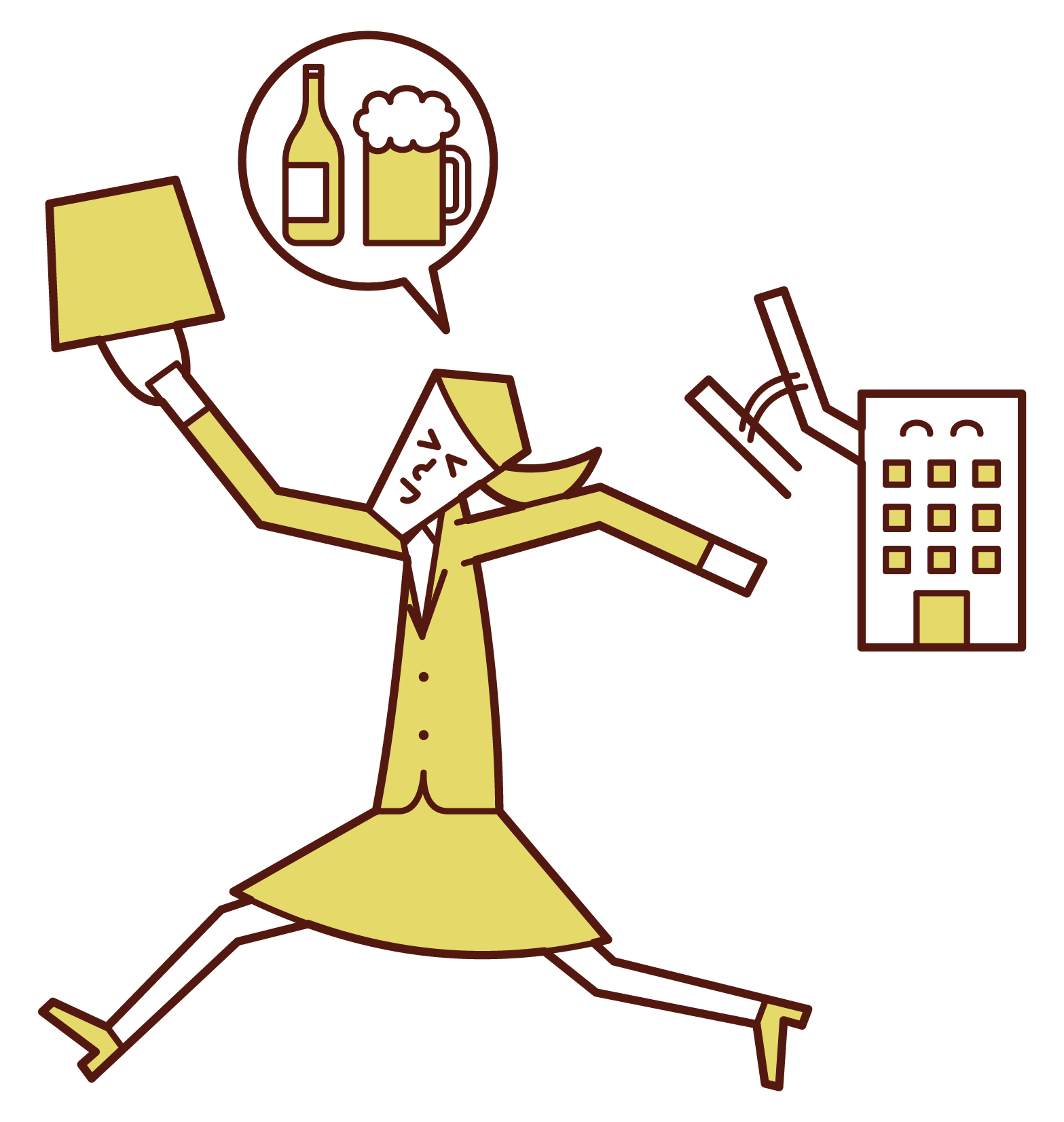 Illustration of a person (woman) leaving the office