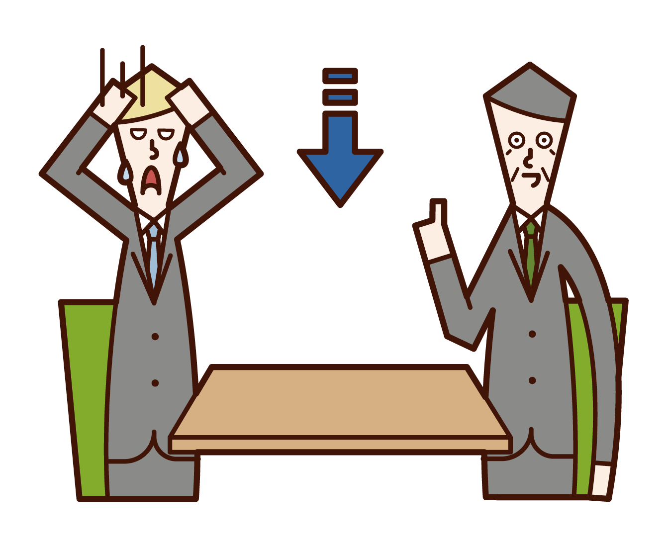 Illustration of a person (male) who receives a low rating in a company interview