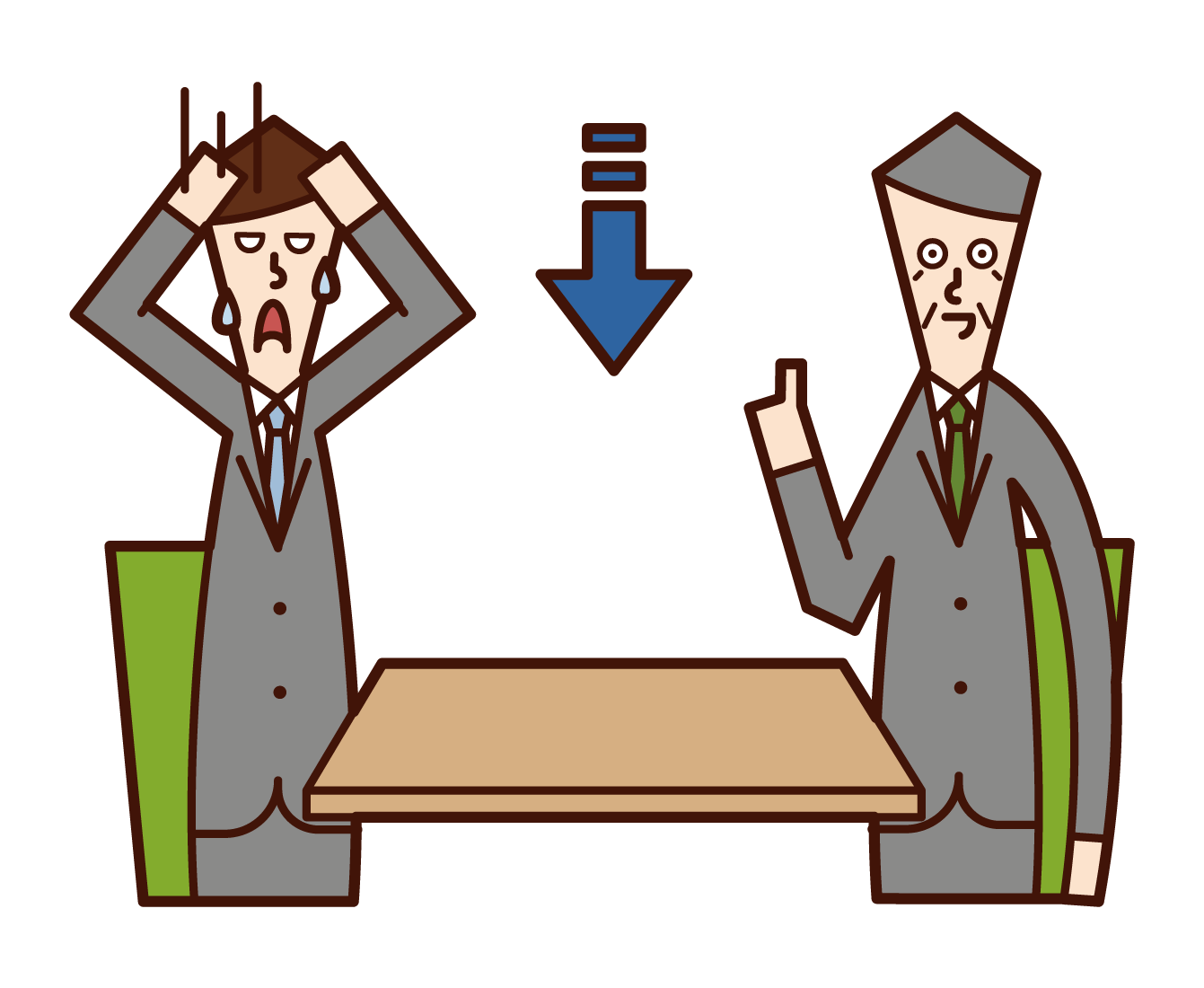 Illustration of a person (male) who receives a low rating in a company interview