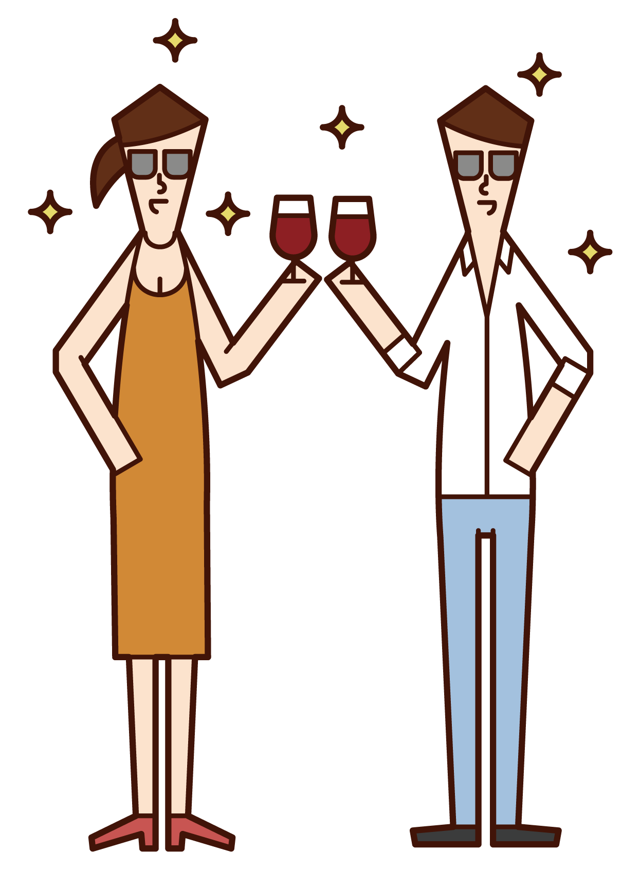 Illustration of a celebrity couple toasting