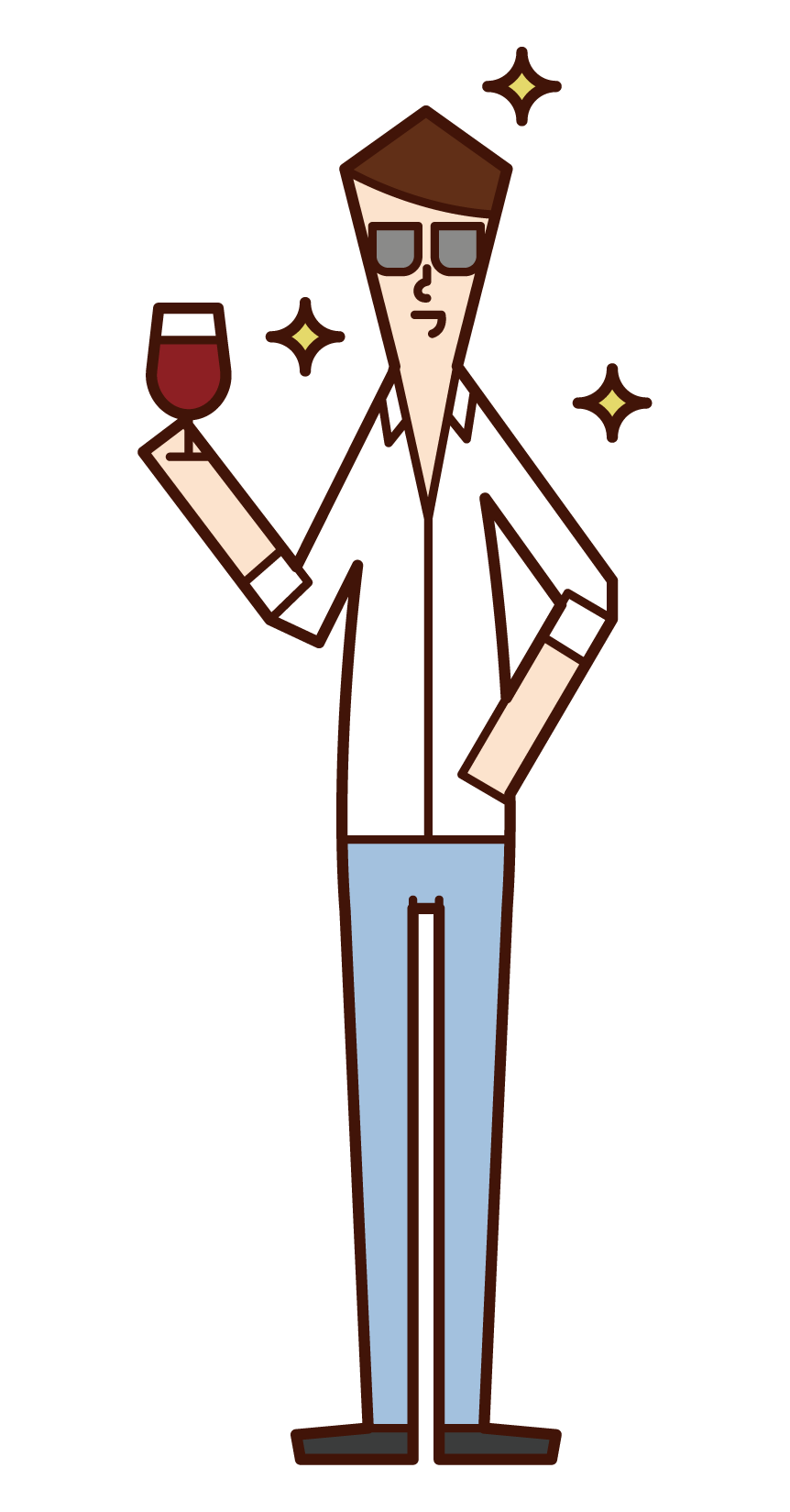 Illustration of a celebrity (male) drinking wine