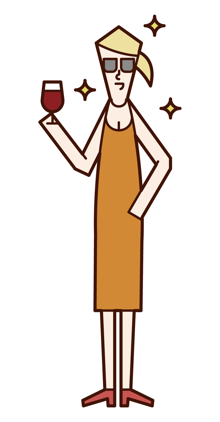 Illustration of a celebrity (woman) drinking wine
