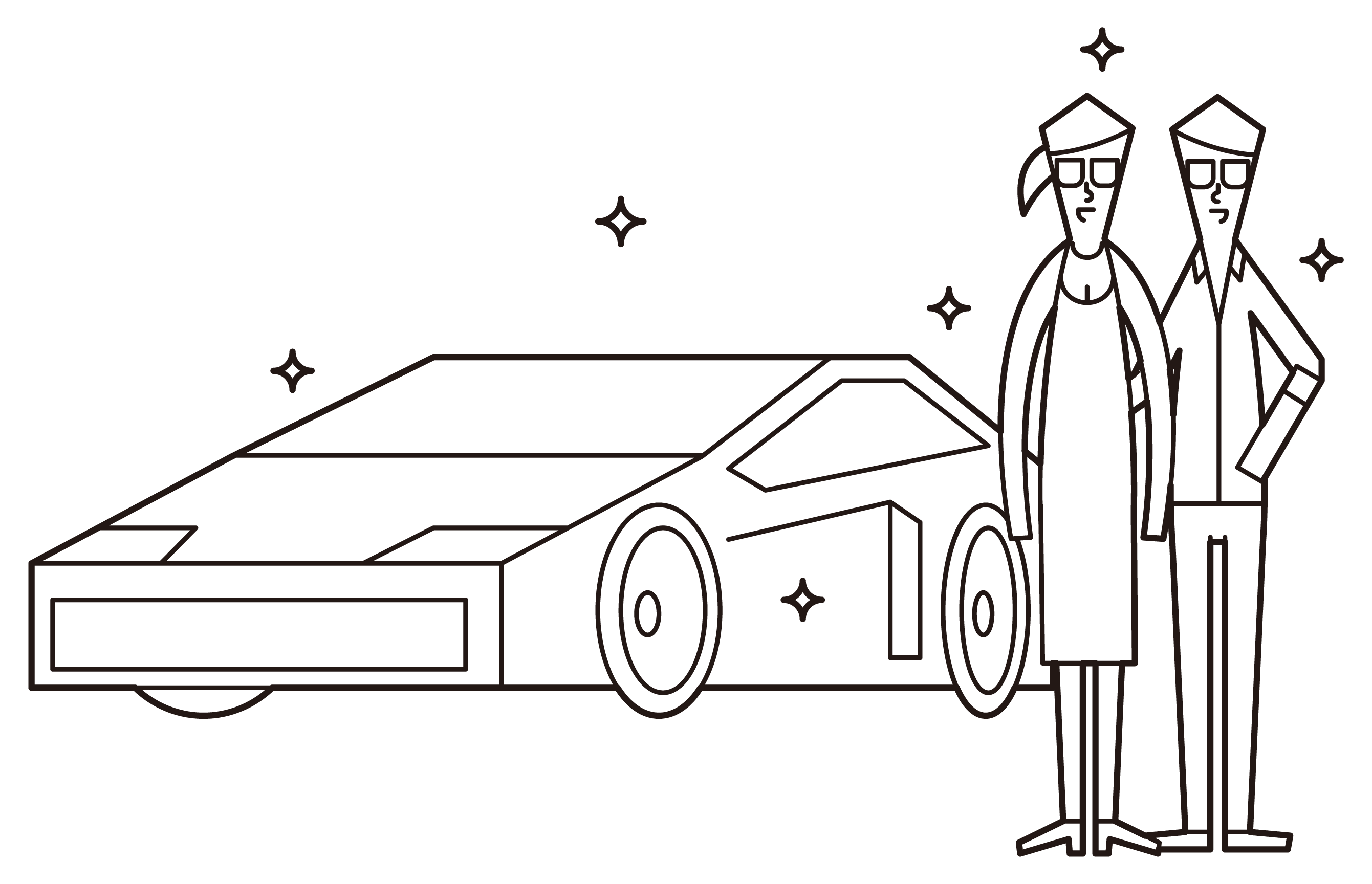 名人夫婦騎超級跑車的插圖