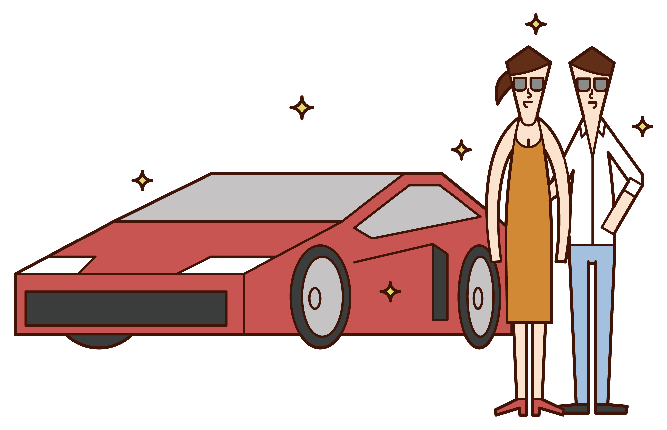 Illustration of a celebrity (male) riding a supercar