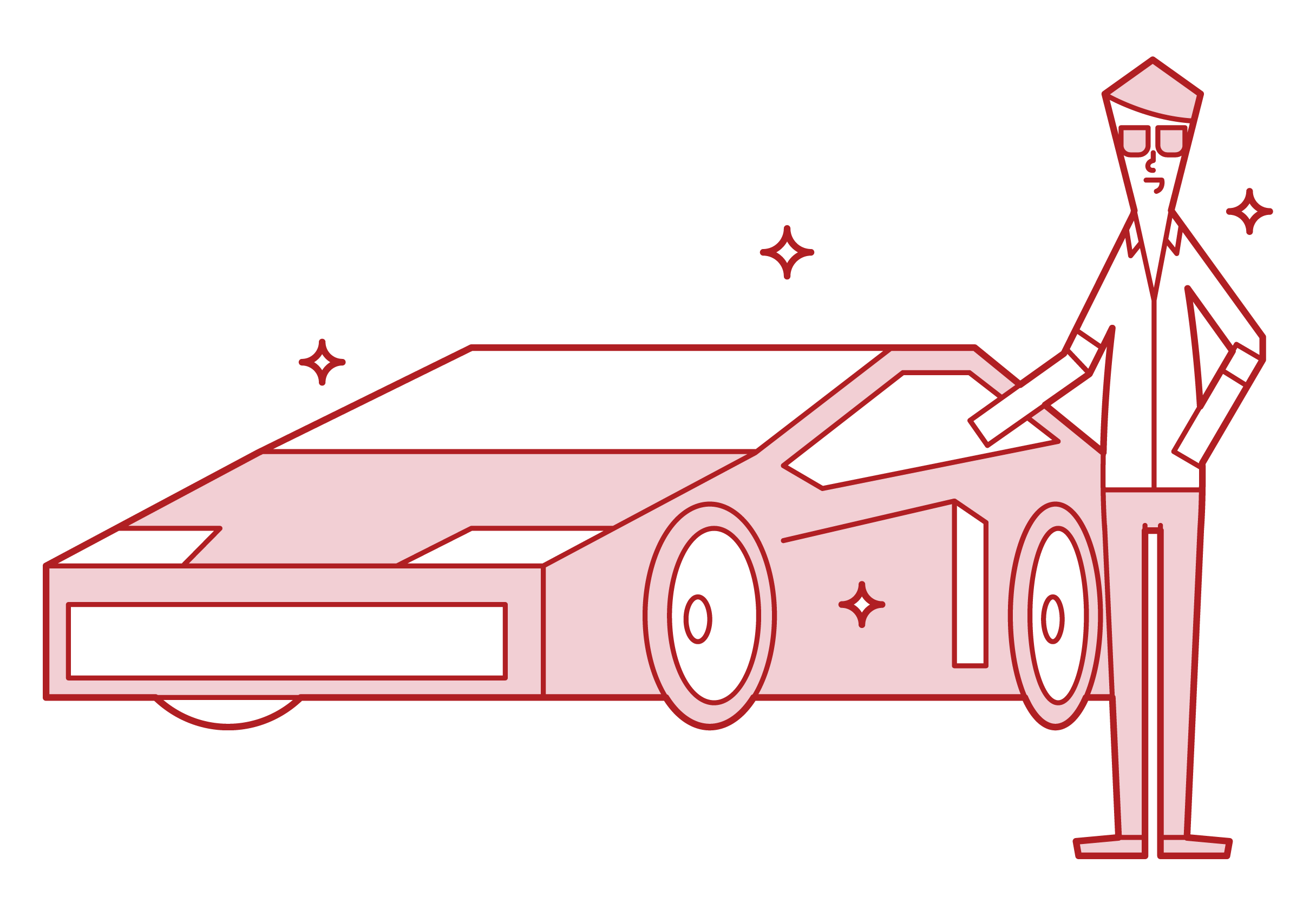 Illustration of a celebrity (male) riding a supercar